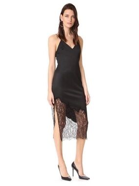 Alice + Olivia Evalee lace black slip midi dress